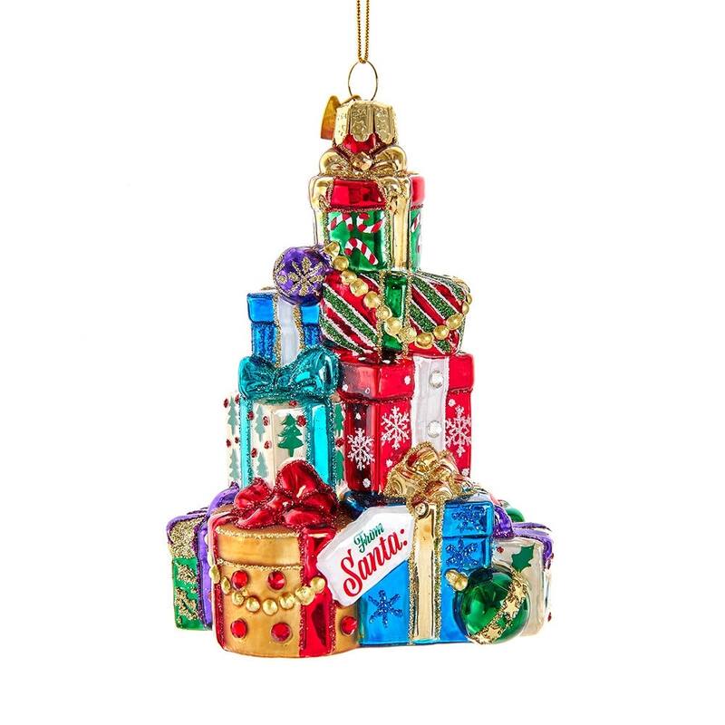 Kurt Adler 4.5-Inch Bellissimo Glass Stacked Presents Ornament