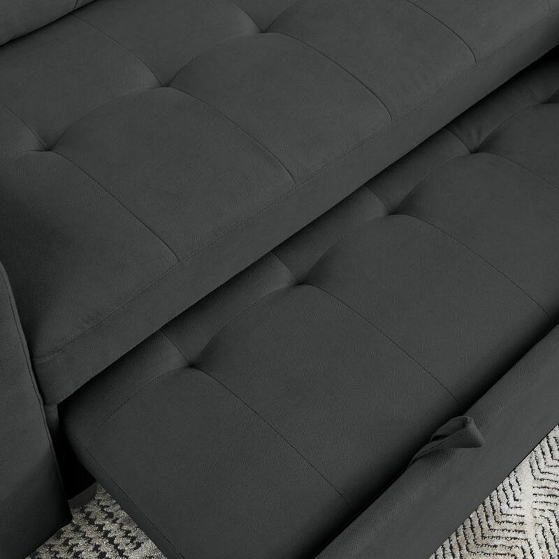 Black Convertible Sleeper Sectional Sofa Bed with Quick Conversion