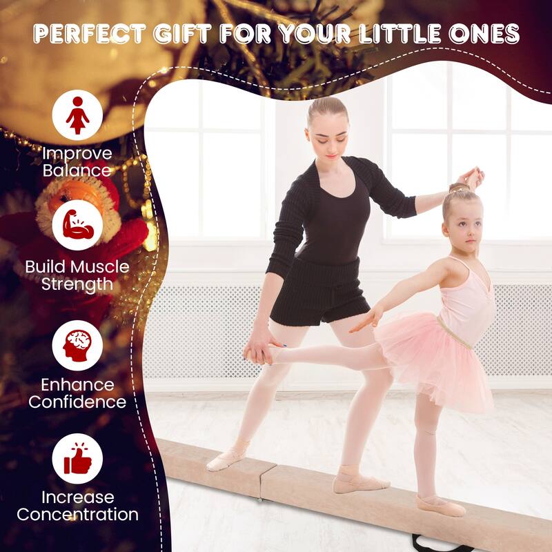 Gymax 9 FT Folding Gymnastic Beam w/Anti-slip Base Pine Wood Frame