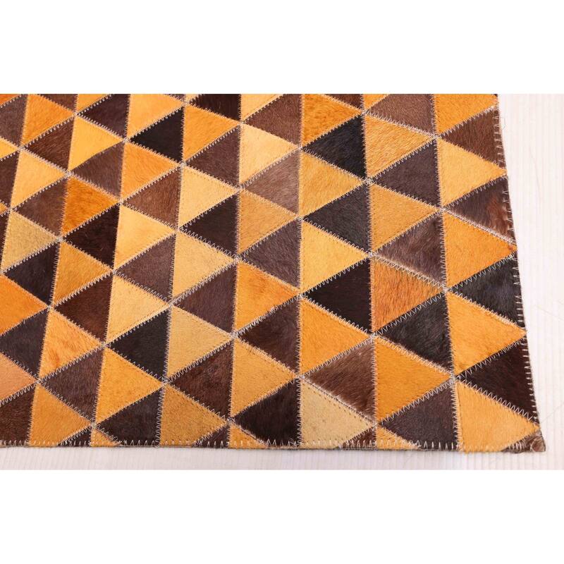 ECARPETGALLERY Handmade Cowhide Patchwork Orange Leather Rug - 8'0 x 10'0