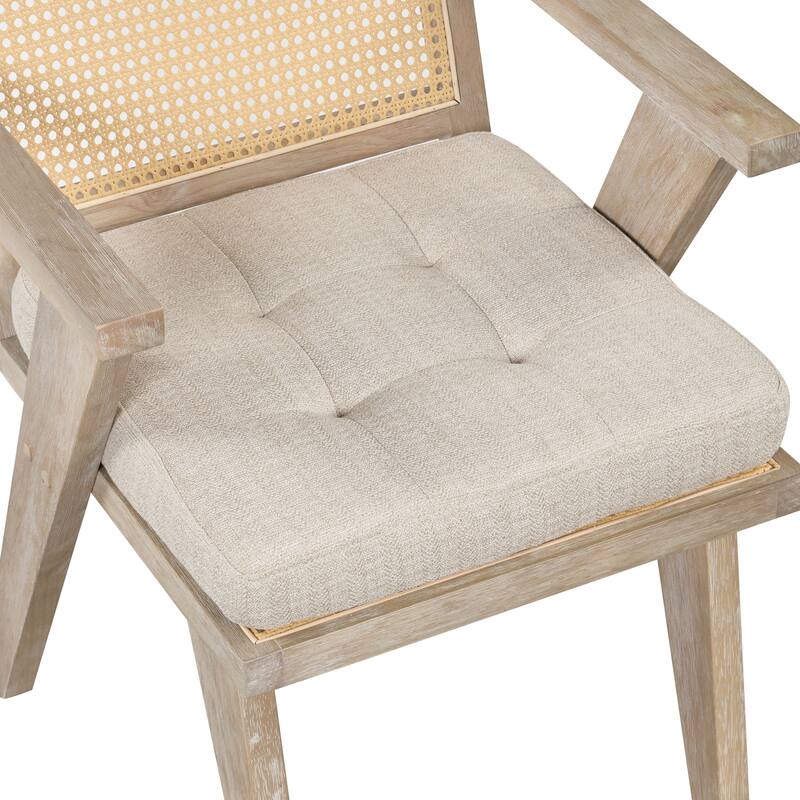Mid-Century Modern Chair Accent Chair with Handcrafted Rattan Backrest and Padded Seat - 25.30" L x 22.80" W x 31.60" H