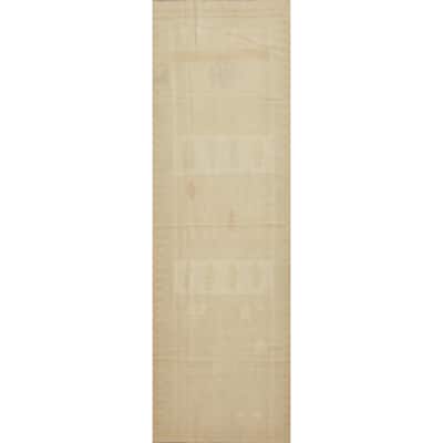 Hand Woven Oriental 100% Wool Carpet Southwestern Tribal Beige & Ivories Kilim Runner Rug - 11' 6'' X 2' 7''