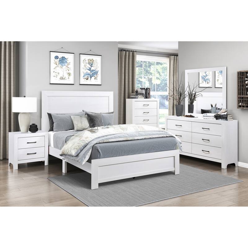 Full Size Panel Bed with Headboard and Footboard, White Finish, Ships in One Box