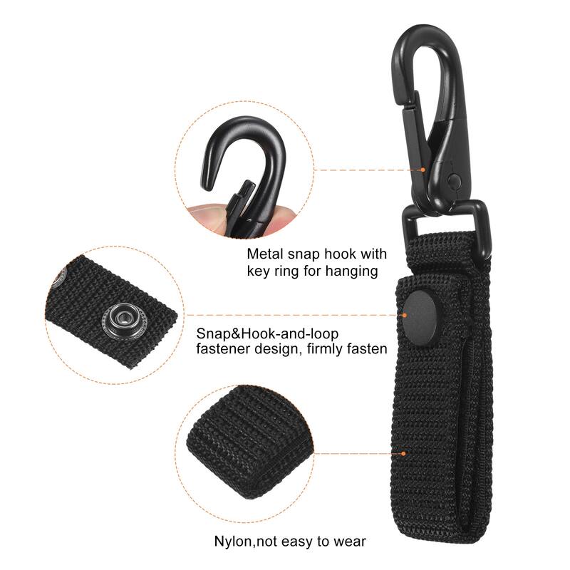 Belt Keeper Set, Nylon Webbing Strap Loop Key Holder with Snaps, Black 5pcs