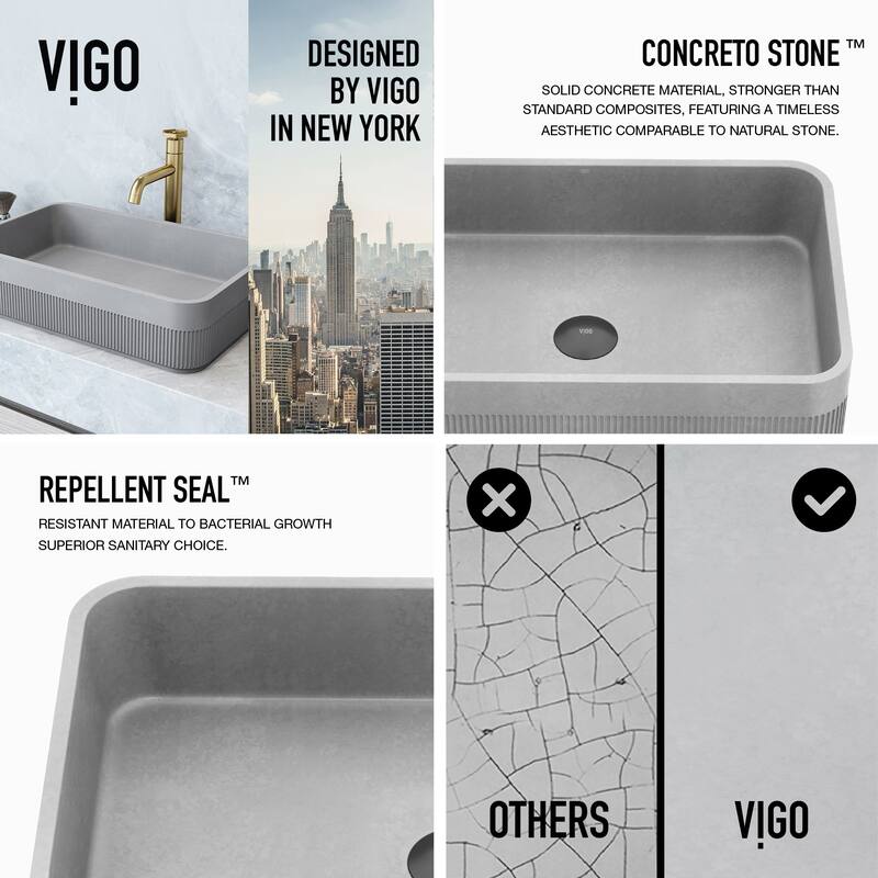 VIGO Cypress 21"L x 14"W Concrete Vessel Sink and Ruxton 12"H Faucet Set