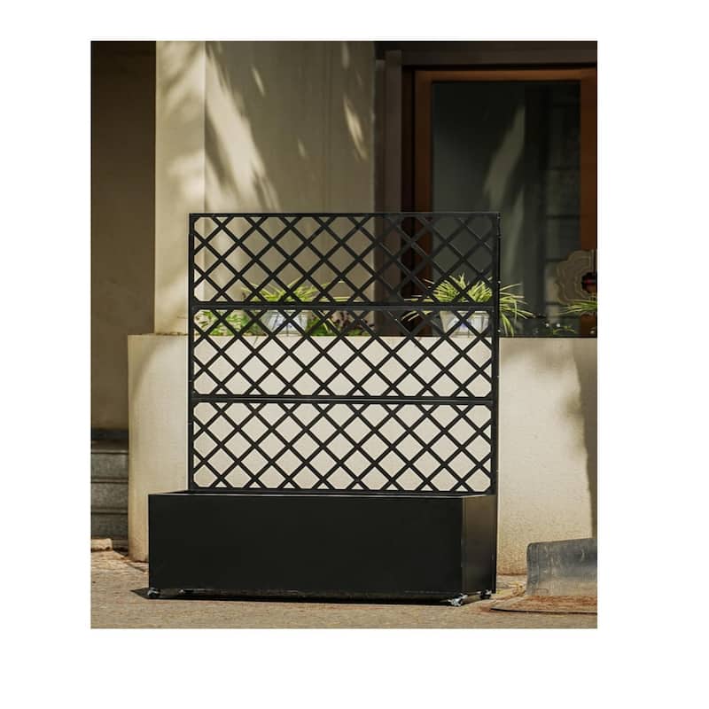 70x35x15Inch Large Elevated Galvanized Steel Garden Bed with Trellis and Privacy Screen Outdoor Planter Box on Locking Wheels