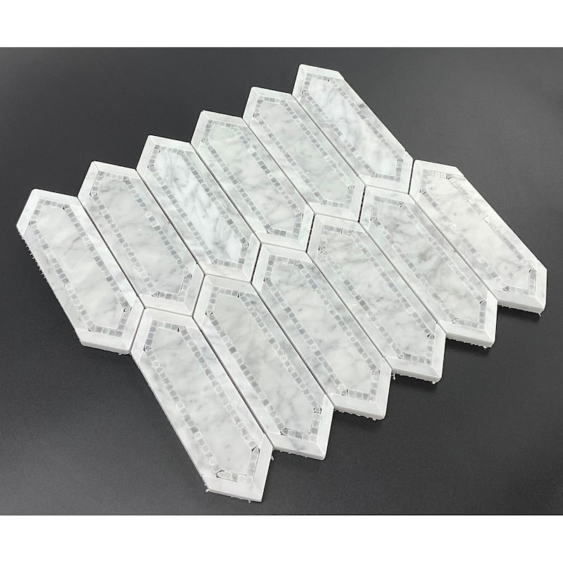 White Carrara and Dark Grey Long HoneyComb Marble Mosaic Tiles - Case (5 Sheets)