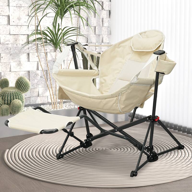 Hammock Camping Chair with Footrest, Outside Foldable Portable Rocking Chairs