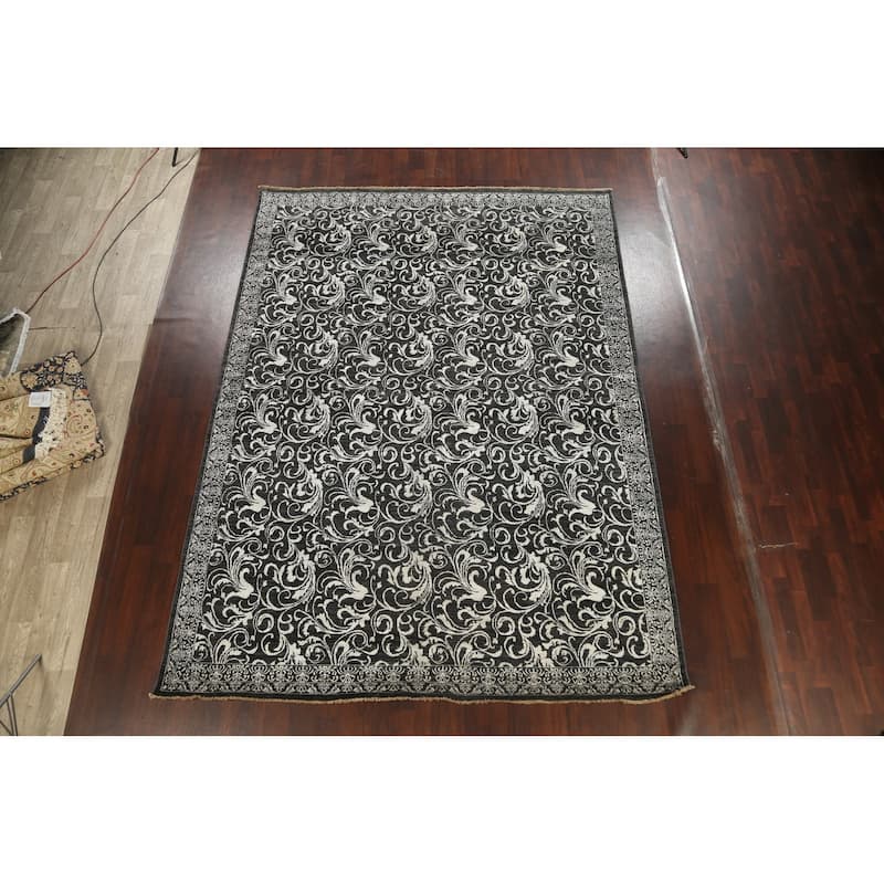 Wool/ Silk Vegetable Dye Floral Versace Oriental Area Rug Handmade - 8'11" x 12'2"