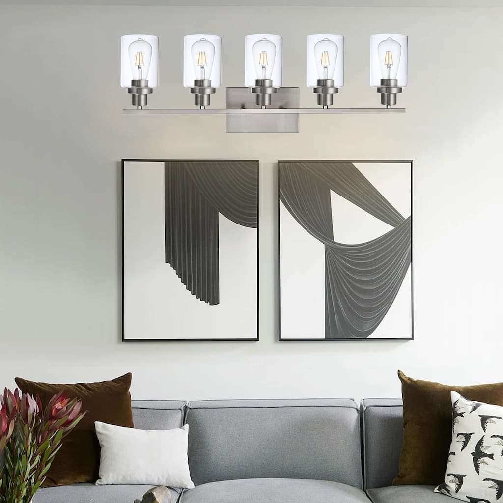 Wall Light Brushed Nickel Bathroom Vanity Lights, E26 Modern Bathroom Light Fixtures with Clear Glass Shade, Wall Lights