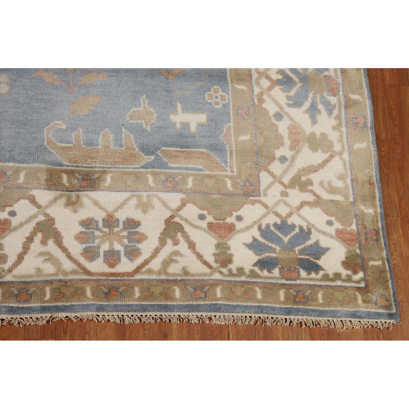 Blue & Ivory Oushak Indian Area Rug Handmade Wool Carpet - 9'2"x 12'0"