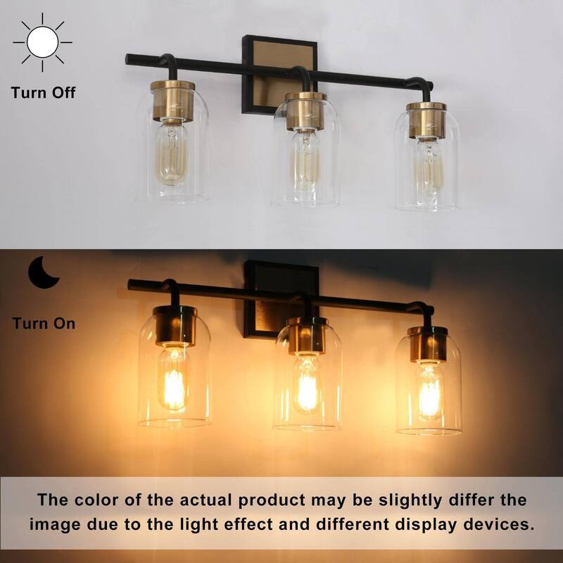 Modern Farmhouse Bathroom Vanity Light Black Gold Cylinder Glass Wall Sconce