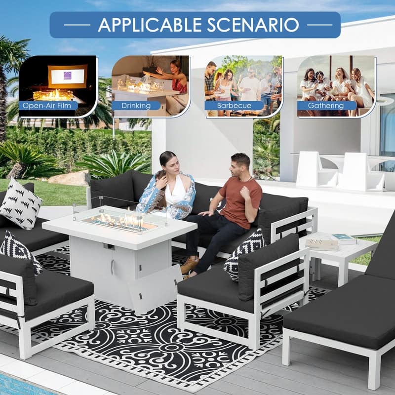 FINCATI 11-piece Oversized Patio Aluminum Sectional Deep Seating Conversation Sofa Set with Lounge Chaises