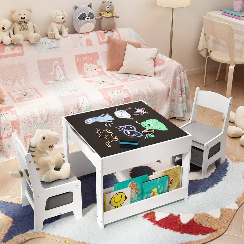 4 in 1 Kids Activity Table and Chair Set with Removable Tabletop Storage, Toddler Craft Table and Chairs - Grey