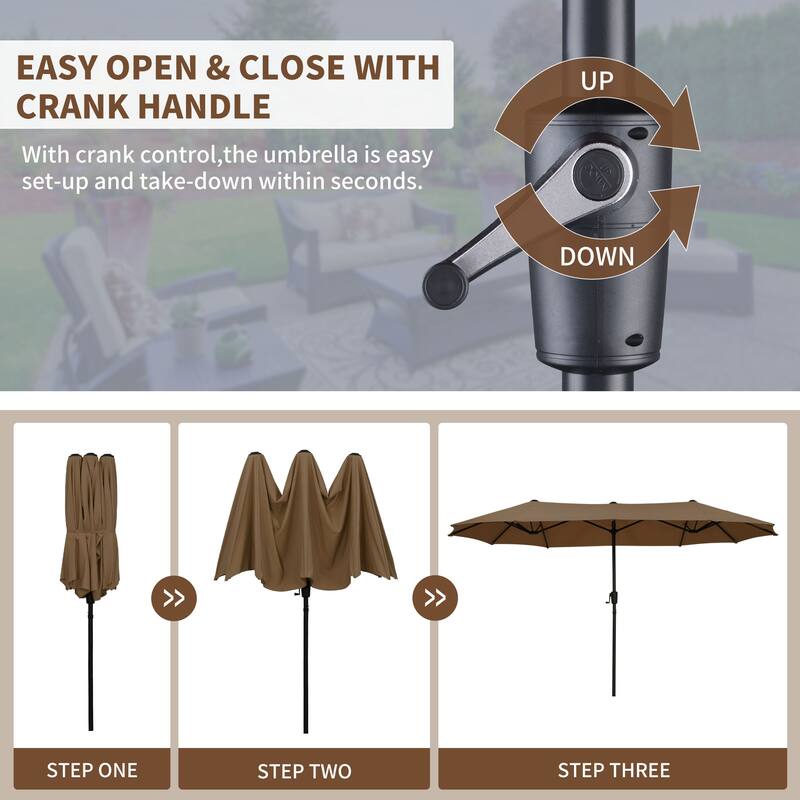 13 ft Patio Umbrella with Base Double-Sided Rectangular Outdoor Deck Umbrella
