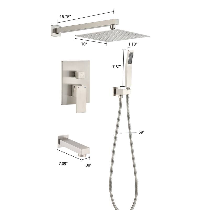 10 Inch Tub Shower Faucet With Hand Sprayer Wall Mounted Shower System With Tub Spout And Rough-in Valve Rainfall Shower Kit Set
