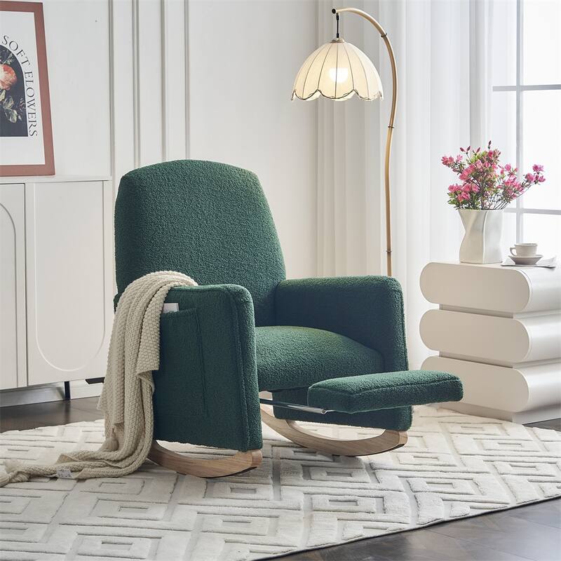 Teddy Fabric Rocking Chair With Adjustable Footrest