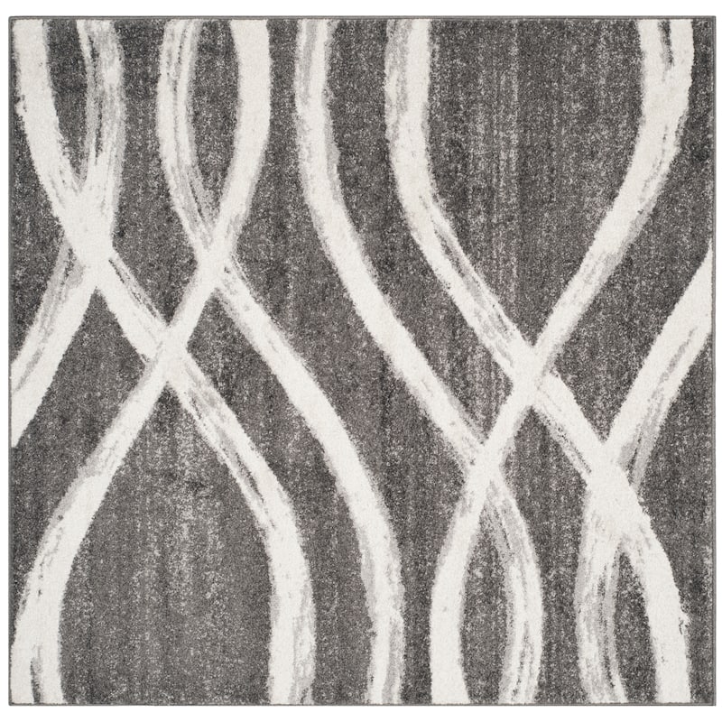 SAFAVIEH Adirondack Lelia Modern Abstract Distressed Rug - 8' Square - Charcoal/Ivory