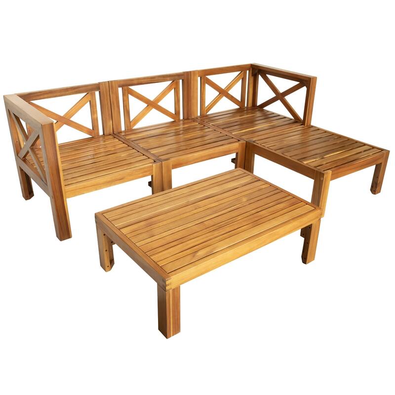 5-Piece Acacia Wood Sectional Patio Sofa Set with Cushions
