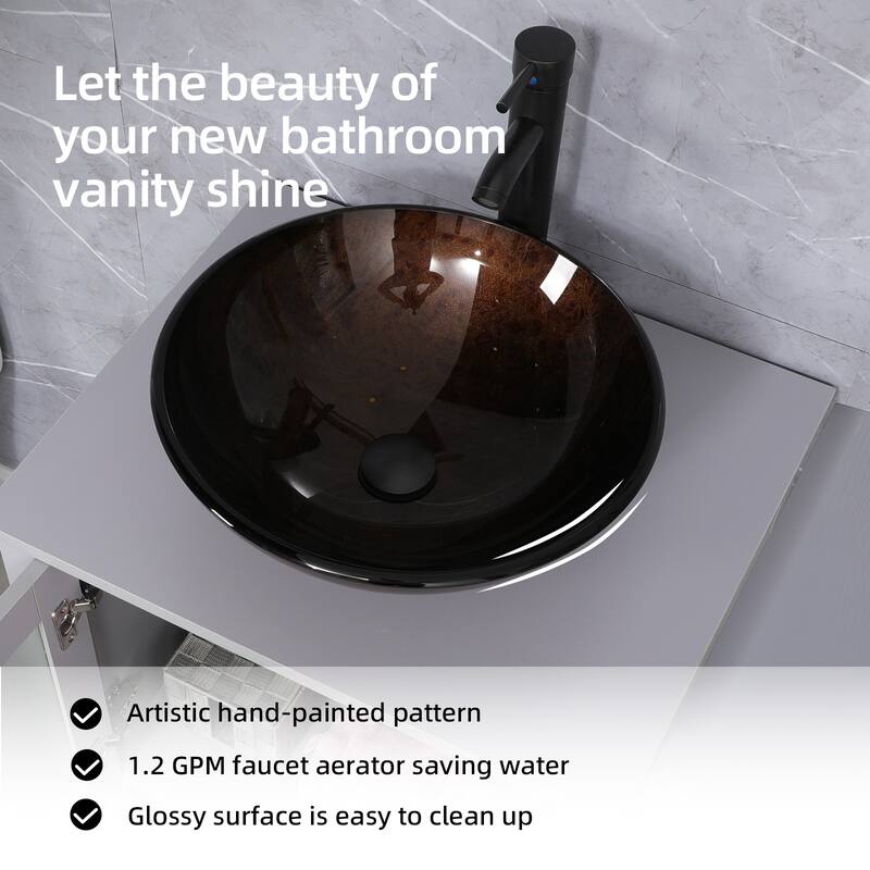 36" Bathroom Vanity Sink Gray Set with Side Cabinet Vessel Sink Mirror Faucet Combo