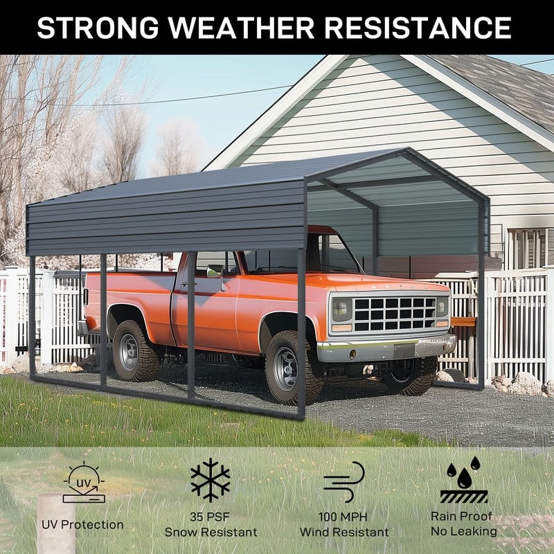 14.8 ft. W x 10 ft. D x 8.3 ft. H Carbon Black Galvanized Steel Peaked Carport