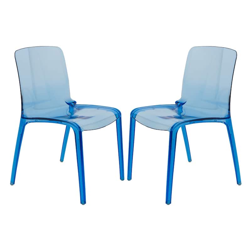 Stackable Plastic Dining Chair Set of 2 Modern Full Back Acrylic Transparent Side Chair