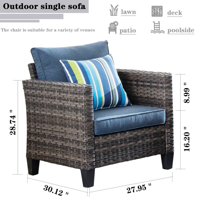 OVIOS 7-piece Wicker Sectional Sofa Swivel Rocking Chair Set With Fire Pit