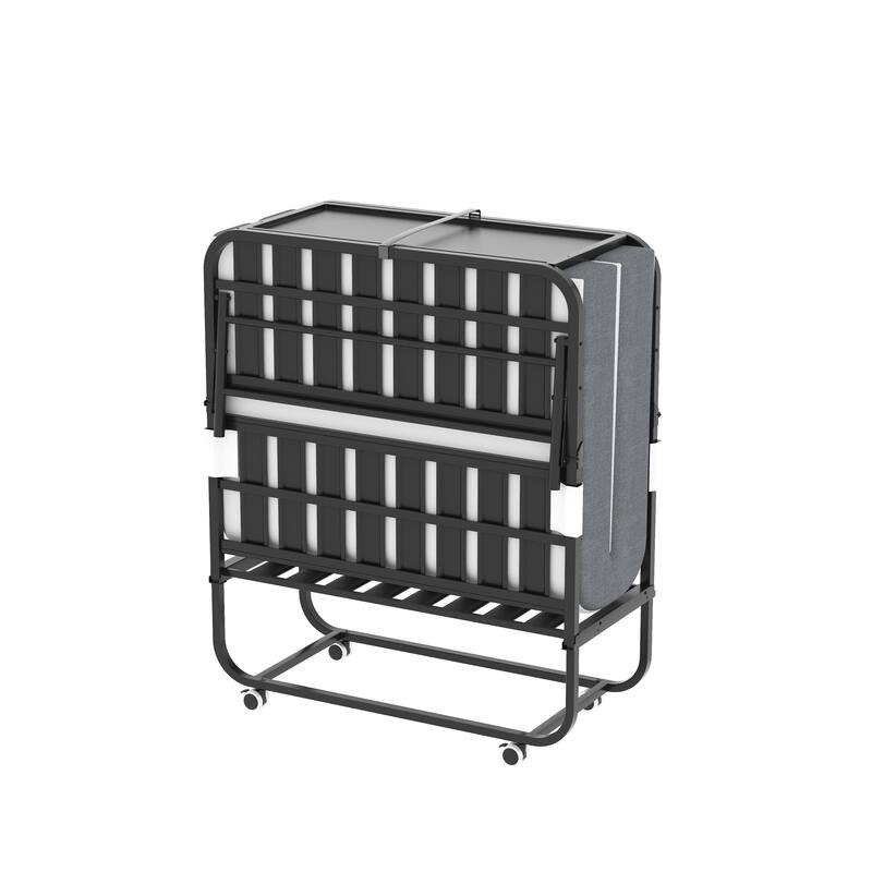 75" Folding Bed with Adjustable Headboard, 5" Memory Foam Rollaway Bed for Tall People, Heavy-Duty Portable Guest Bed