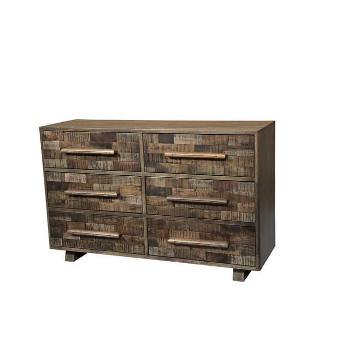 HomeRoots 57" Brown Solid Wood Six Drawer Dresser