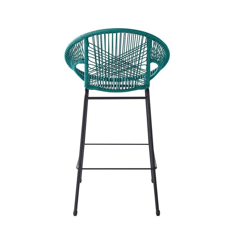 Roomfitters Ferrara Outdoor Faux Wicker Barstools with Metal Frame, Modern Patio Seating, Set of 2