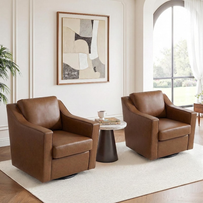 Chenille/Leather Swivel Barrel Chair(Set of 2) Modern Club Chair by UIXE
