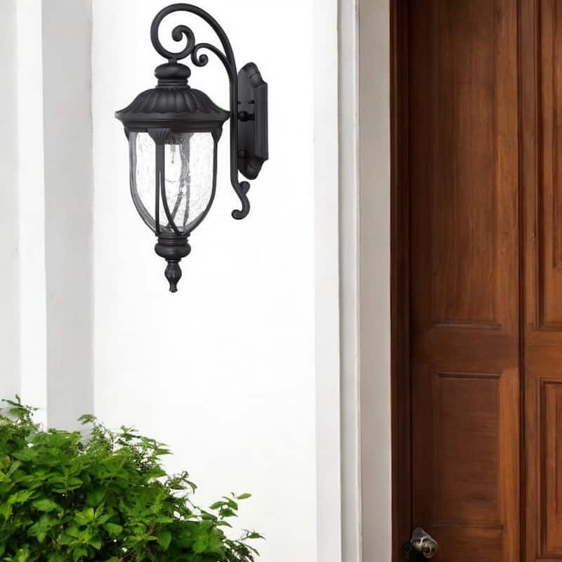 Aluminum Wall Sconce with Seeded Glass Outdoor Flush Mount - 11.5” x 9” x 22.5” (D x W x H)