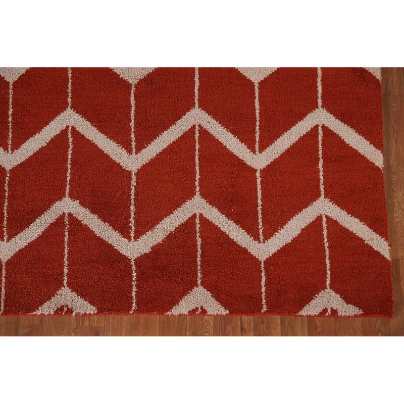 Hand Knotted Oriental 100% Wool Carpet Modern All-Over Red Gabbeh Area Rug - 7' 10'' X 5' 2''
