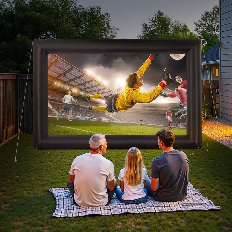 Outdoor & Indoor Movie Screen with 600D Washable Oxford Fabric 250W Quiet Blower Quick Setup, Front & Rear Projection
