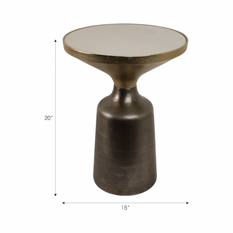 Metal Geometric Base End Table Marble Top - Green, 20 in. - 15" x 15" x 20"