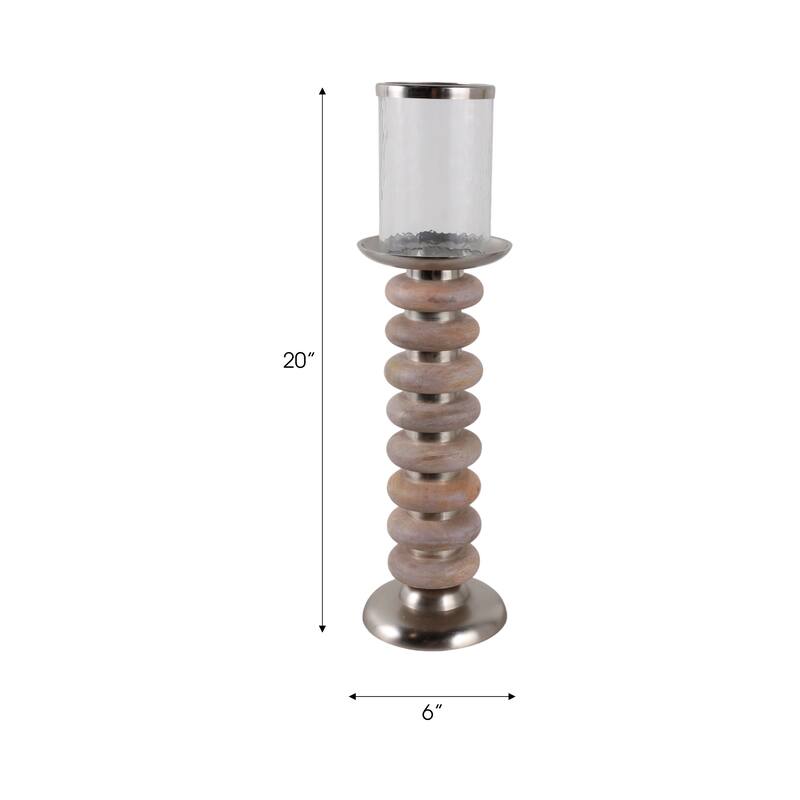 Candle Holder - Pillar with Wood Ring Base