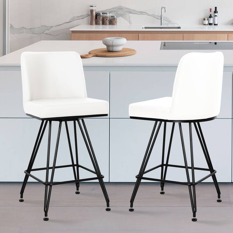 26" Leather/Velvet Swivel Counter Height Bar Stools - 38.2"H x 17.7"W x 19.1"D