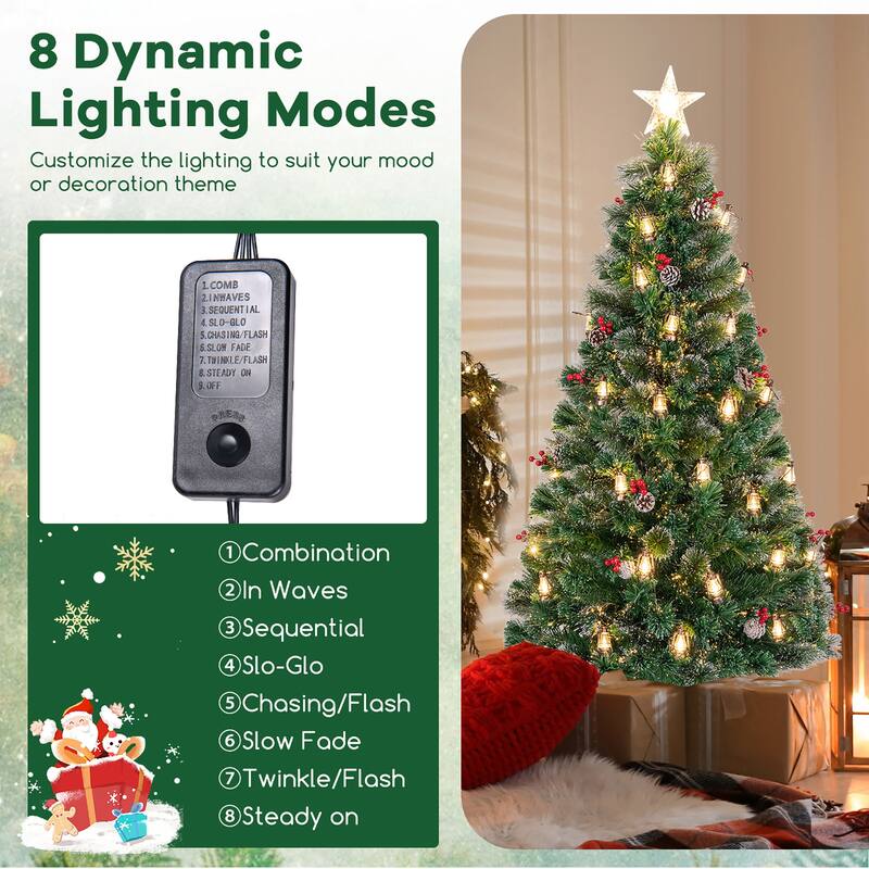 Gymax 5/6/7 FT Christmas Tree Artificial Xmas Tree w/ 8 Lighting Modes - See Details