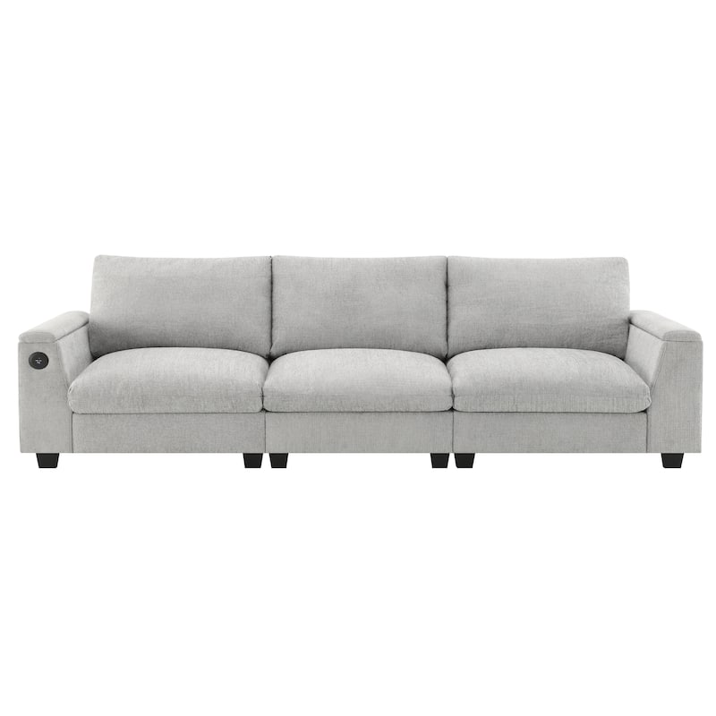 Roomfitters 96'' x 35'' Chenille Sectional Sofa with Bluetooth Speaker, Comfy Cloud Couch Set with Drop-Down Table, USB Charger