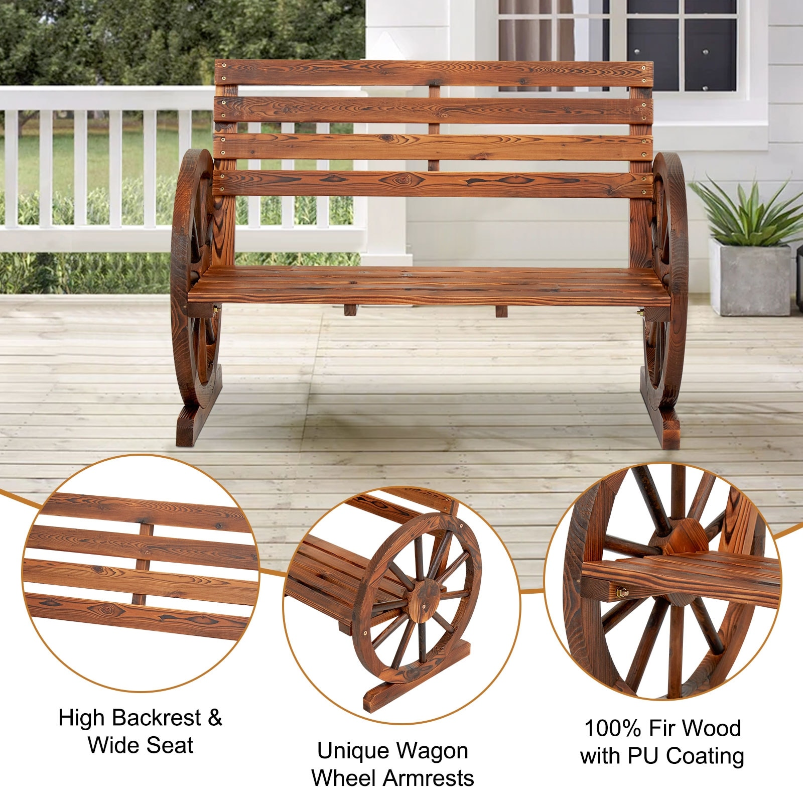 Wagon wheel online garden bench seat
