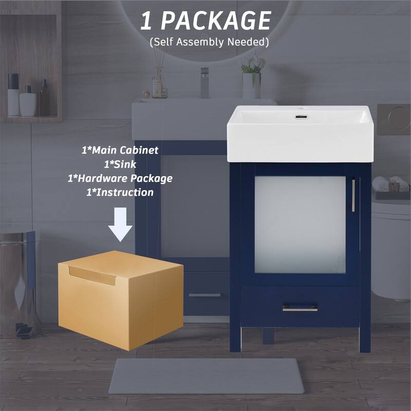 20'' Bathroom Vanity with Ceramic Sink Top, Modern Bathroom Storage Cabinet with 1 Drawer and 1 Soft Close Door