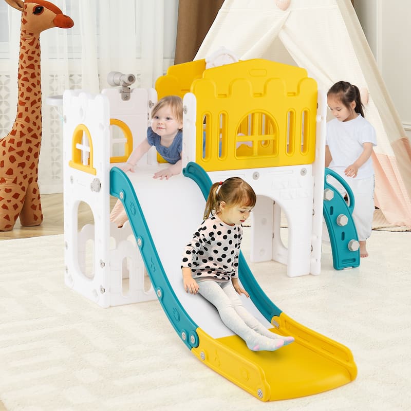 9 in 1 Toddler Slide and Climber Playset with Basketball Hoop Tunnel and Storage Indoor Outdoor Playground for Kids