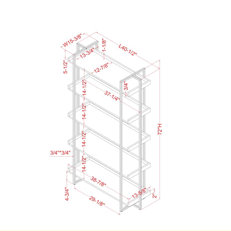 Atos Industrial 5-Tier Metal Open Back Bookshelf by Furniture of America
