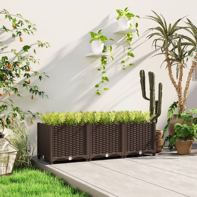 Outsunny 4 x 1 x 1 ft Raised Garden Bed, Indoor Outdoor Plastic Planter Box with Drainage Holes for Vegetables