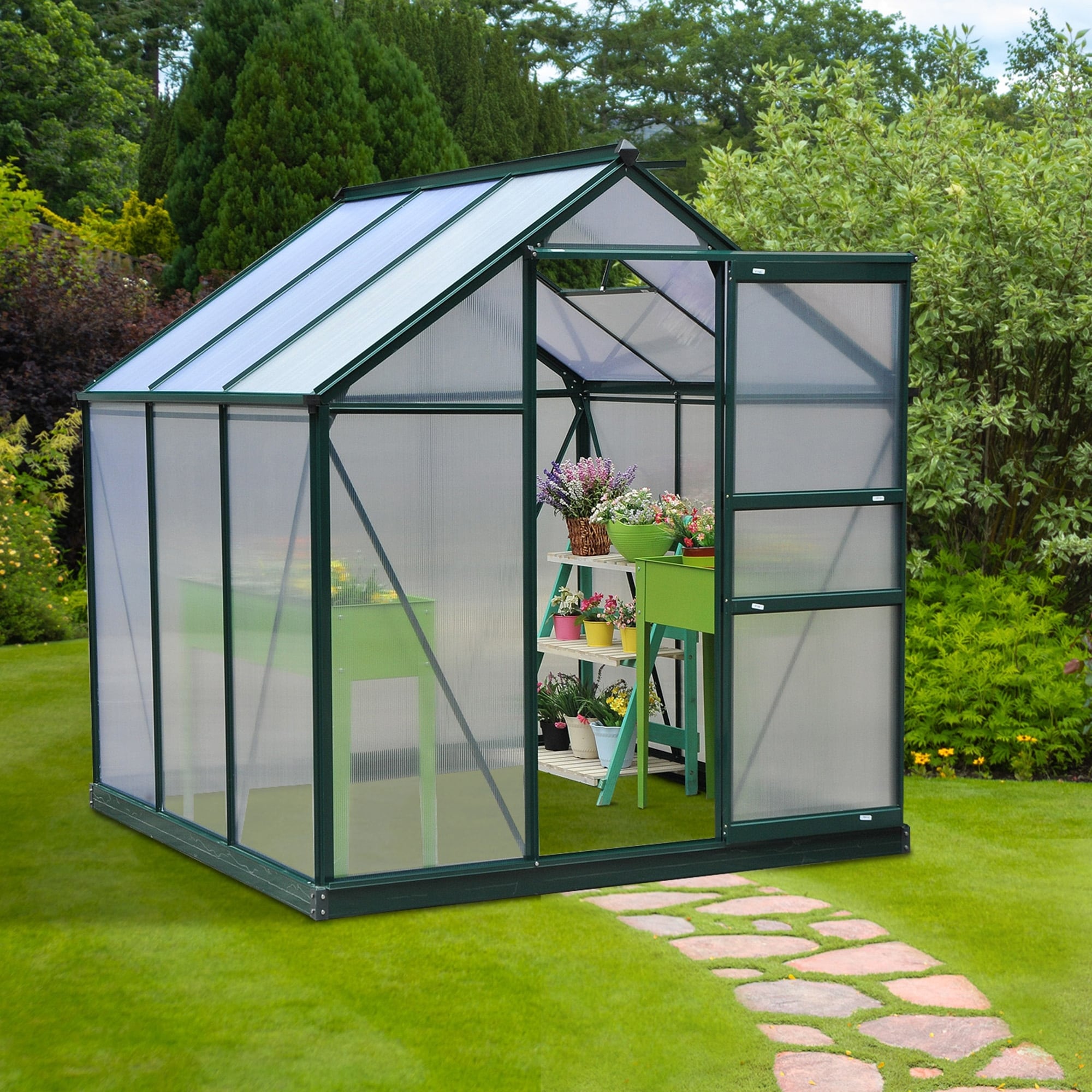 Outsunny Polycarbonate Walk-In Greenhouse for Outdoors - CLEAR
