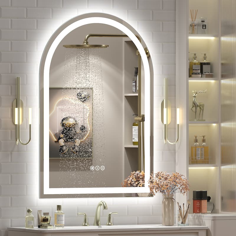 UL Certified Arched LED Anti-fog Tempered Glass Wall Bathroom Vanity Mirror - 32"x22" - Front and back light