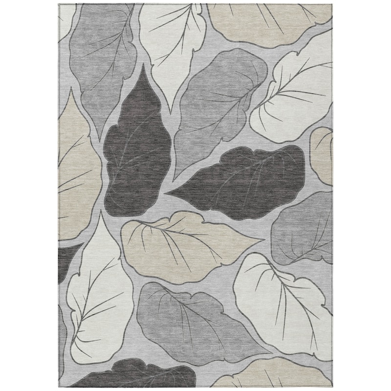 Machine Washable Indoor/ Outdoor Contemporary Floral Chantille Rug