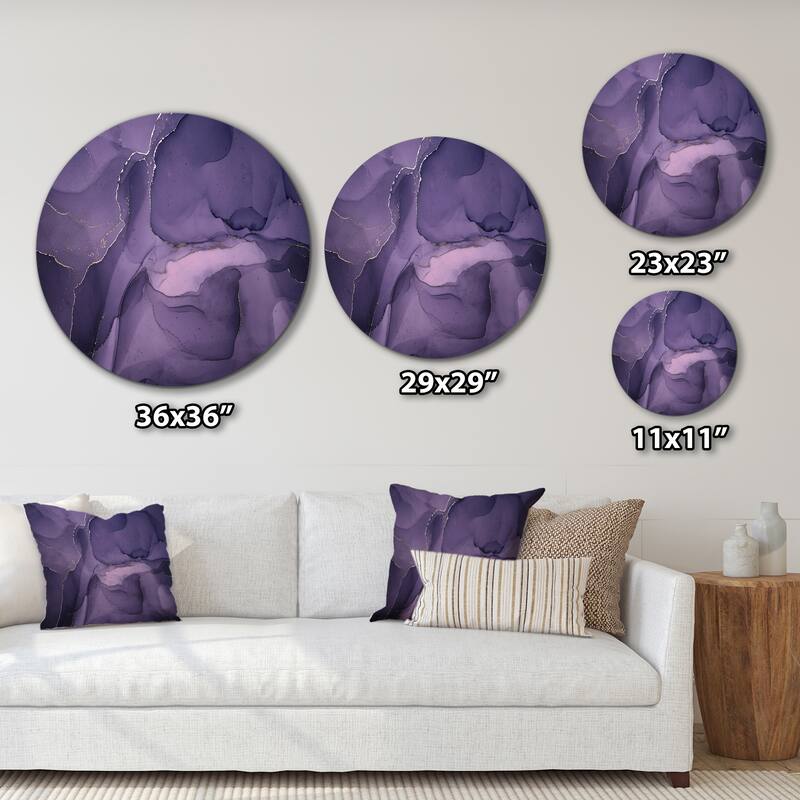 Designart 'Purple And Grey Marble Ink Clouds II' Modern Metal Circle Wall Art
