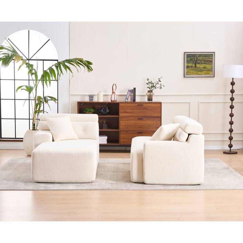 Combining Chaise Longue With 3-Seater, Wood Grain Chenille Fabric, Full Sponge Compression Sofa,Combined Sofa With 2 Pillows