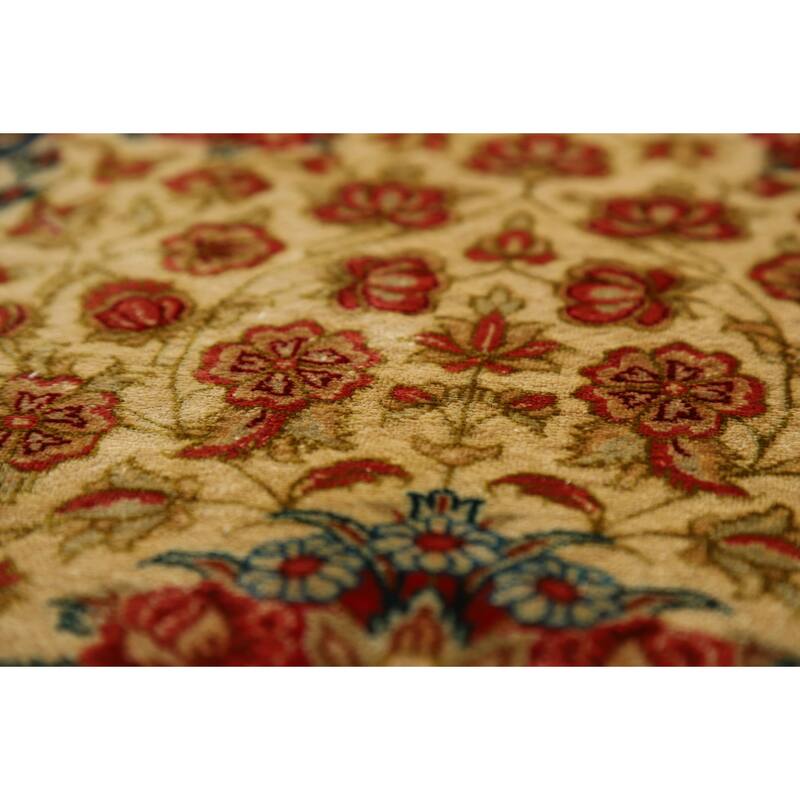 Gold Qum Persian Accent Rug Traditional Handmade Floral Silk Carpet - 3'3"x 5'0"